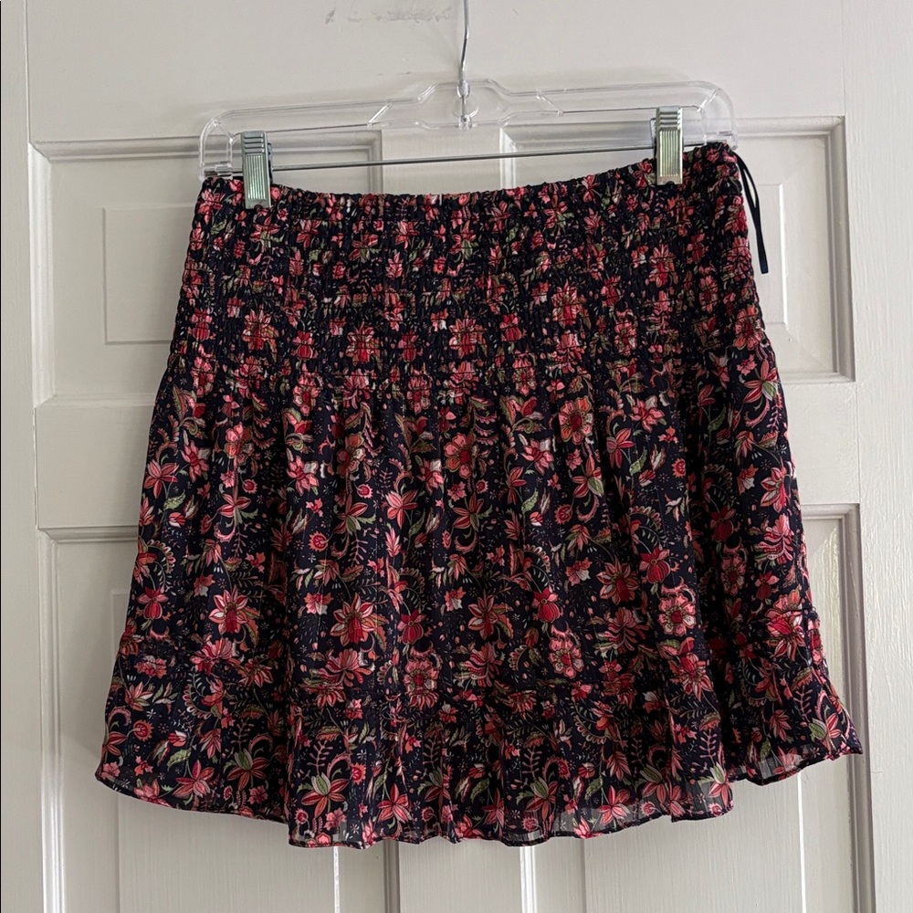 Aqua Pink and Black Floral Mini Skirt